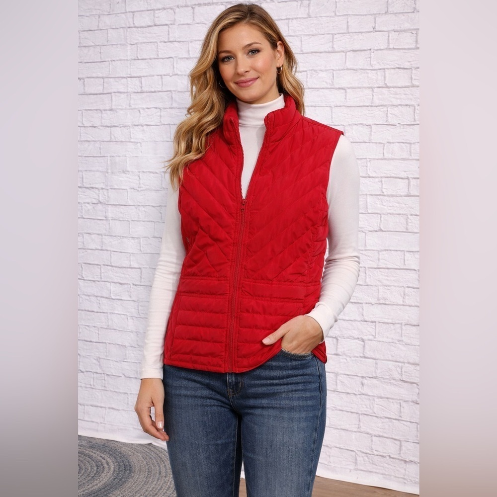 Ann Taylor LOFT Women's Large  Red Quilted Vest